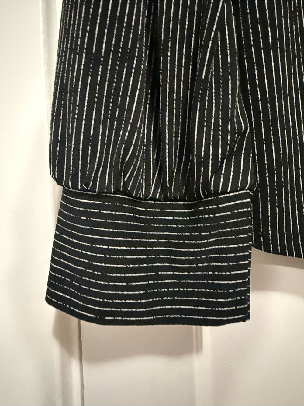 Adrianna Papell Black Pinstripe V-Neck Collared Shirt - Picture 5 of 5